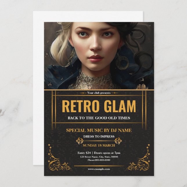 Retro Glam Party Flyer Template (Devant / Derrière)