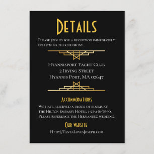 Retro Gold Black Great Gatsy Détails Carte Mariage