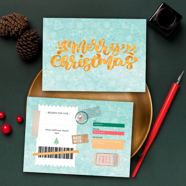 Retro Gold Christmas Pattern Ticket Gift Voucher (Créateur téléchargé)