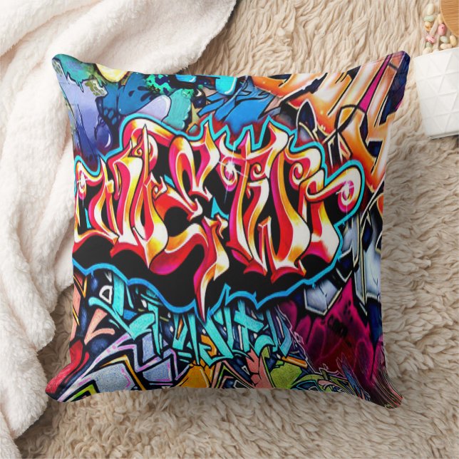 Retro Graffiti mot art d'origine coussin de dcor (Couverture)