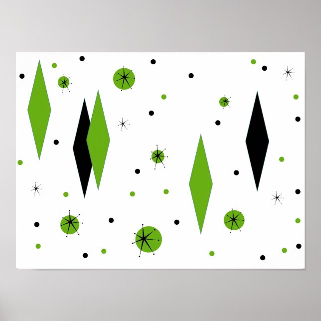 Retro Green Diamonds & Starbursts Poster (Devant)