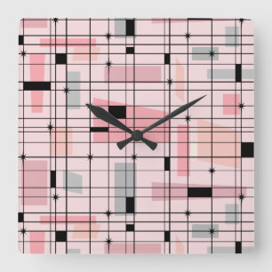 Rétro grille rose et horloge murale carrée de