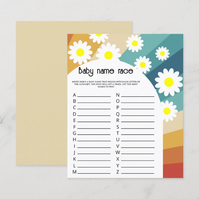 Retro Groovy - Jeu de course de noms de bébé (Devant / Derrière)