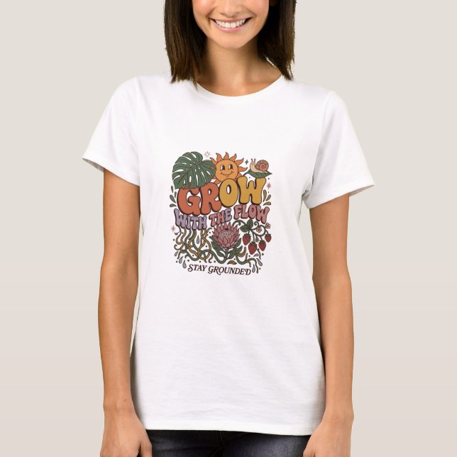 Retro Grow With The Flow T-Shirt | Boho Botanique (Devant)