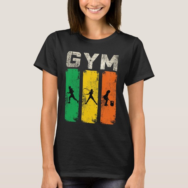 Retro Gym Fitness Silhouette Man T-Shirt  (Devant)