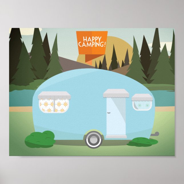 Retro Happy Camping, Poster Vintage Camper (Devant)