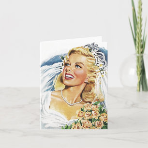 Retro Happy Elated Bride Blank Cards Merci ou.