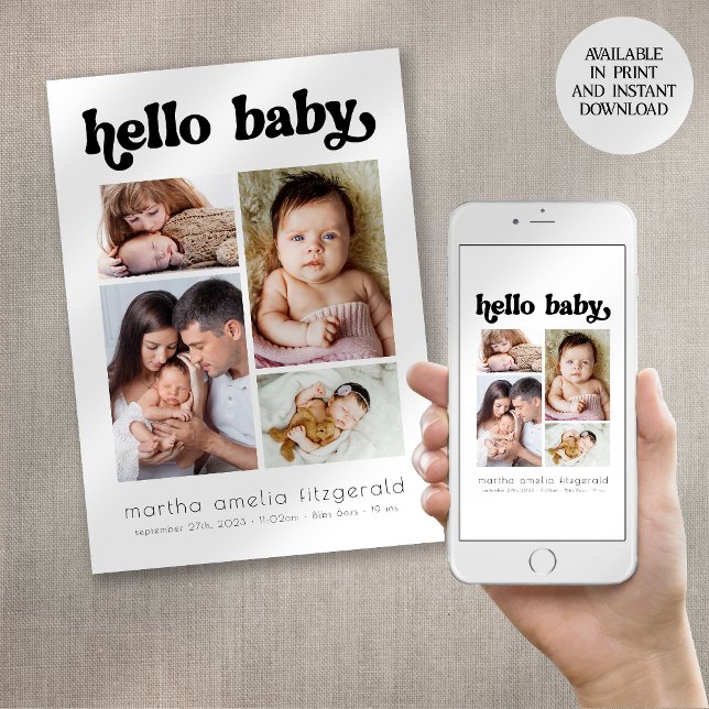 Retro Hello Baby Faire-part de naissance (Créateur téléchargé)