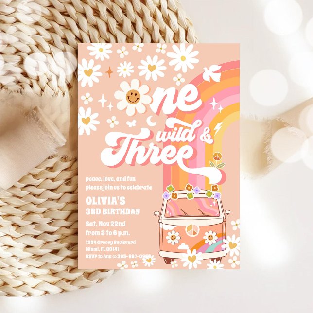 Retro Hippie 3rd Birthday Invitation (Créateur téléchargé)