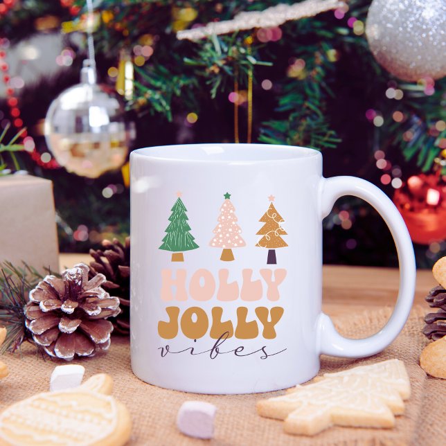 Retro Holly Jolly Vibes Christmas Mug (Créateur téléchargé)