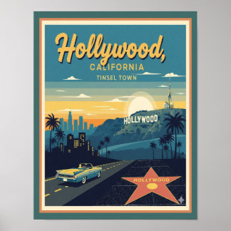 Retro Hollywood California Travel Poster