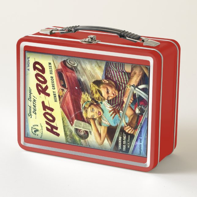 Retro Hot Rod Red Metal Lunch Box (Devant)