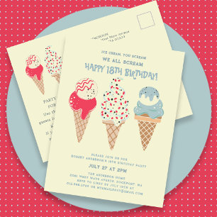 Retro Ice Cream Cone 18ème anniversaire Invitation