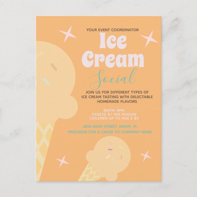 Retro Ice Cream Cone Social Flyer Invitation (Devant)