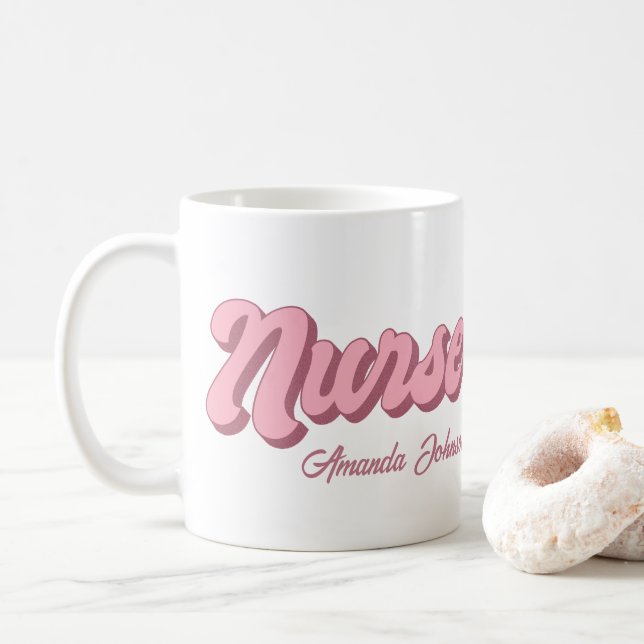 Retro Infirmière personnalisée Mug (Avec donut)