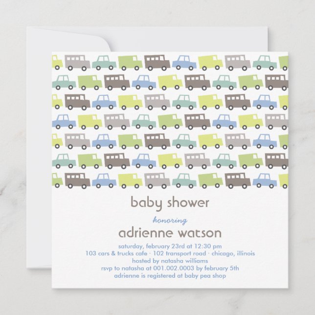 Rétro invitation de baby shower de transport de (Devant)