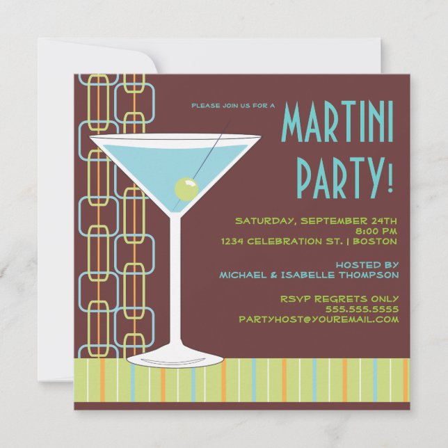 Rétro invitation de cocktail de Martini (Devant)