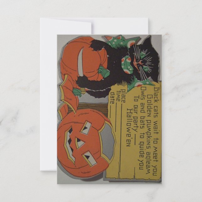 Rétro invitation de partie de Halloween de chat (Devant)