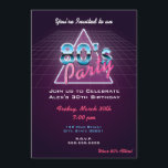 Rétro invitation de partie des années 80<br><div class="desc">les années 80 Party l'invitation comportant une rétro typographie de style de 'partie des années 80". Les conceptions incluent des éléments de pourpre foncé,  bleus,  et roses,  éléments futuristes de la science fiction des années 80,  triangle et grille.</div>