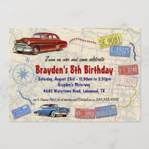 Rétro invitation de voyage par la route de partie