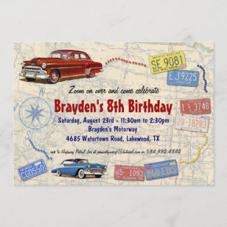 Rétro invitation de voyage par la route de partie