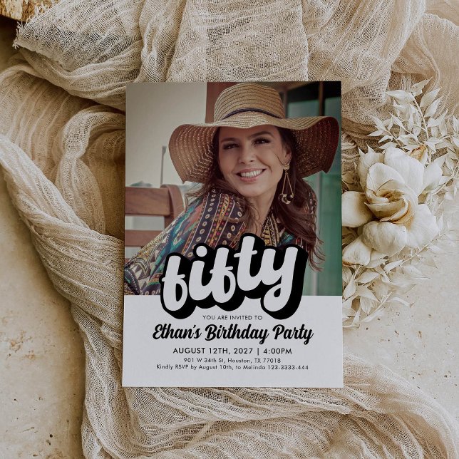 Retro Invitation du 50e anniversaire | Cinquante A (Créateur téléchargé)