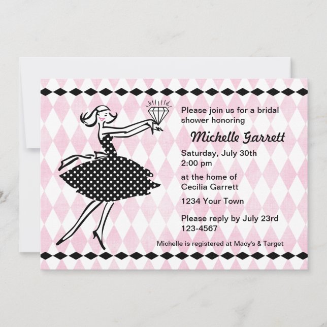 Rétro invitation engagée de la Fête de la mariée (Devant)