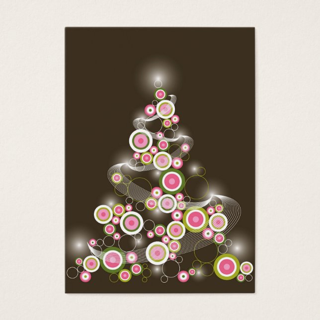 Rétro invitation rose d'arbre de Noël de cercles (Devant)