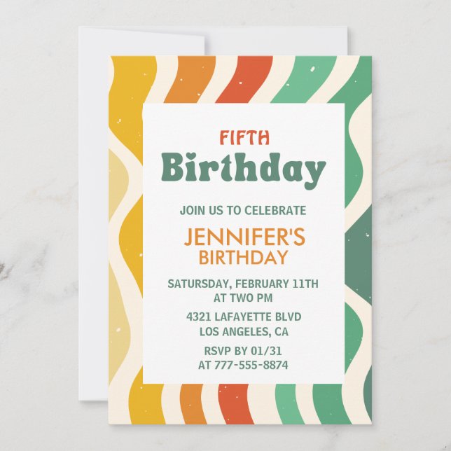 Retro invitations de 5e anniversaire Super Wavy (Devant)