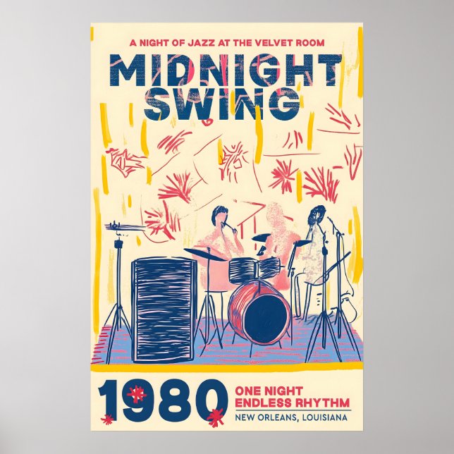 Retro Jazz Band Poster 1980s New Orleans Music Art (Devant)