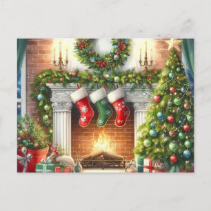 Retro Joyeux Noël Cosy Maison de vacances Carte po