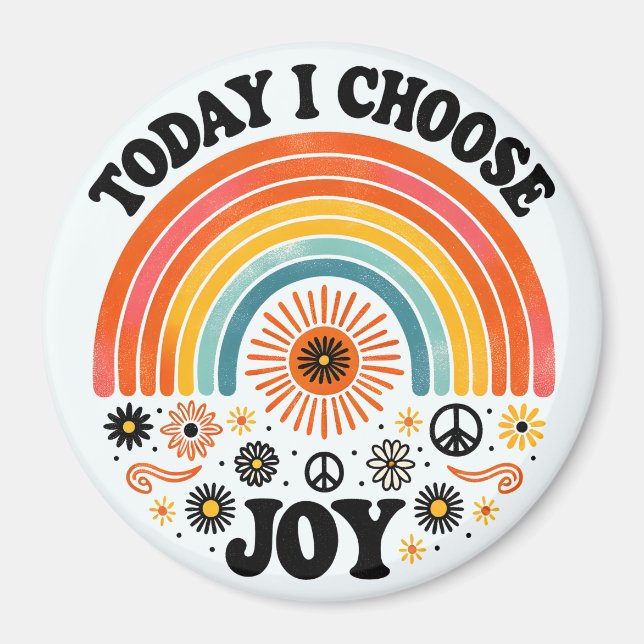 Retro Joyful Rainbow Peace Magnet Choisissez Joie (Devant)