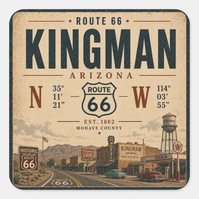 Rétro Kingman Arizona Route 66 Autocollant (Devant)