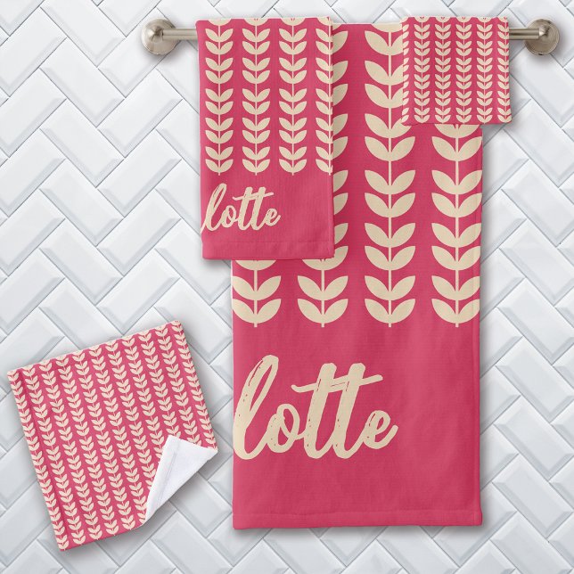 Retro Leaf Pattern Vintage Monogram Pink (Créateur téléchargé)