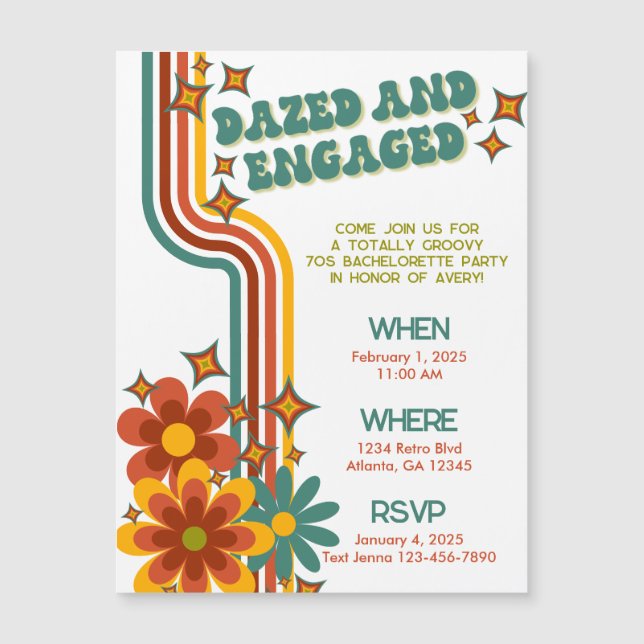 Retro les années 70 Bachelorette Magnet d'invitati (Devant)