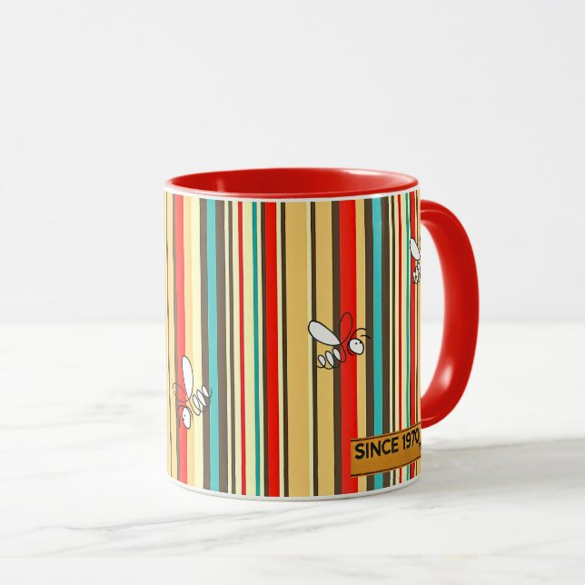 Retro les années 70 Bee Stripes Café Mug (Devant droit)