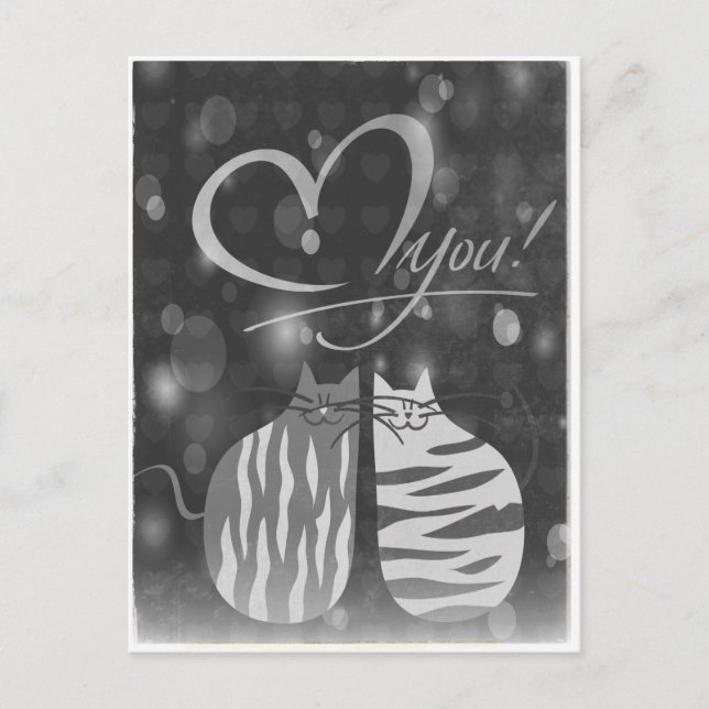Retro Love You Bubbly Coeurs Chats In Love Carte P (Devant)