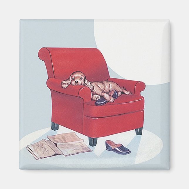 Retro Magnet ~ Cocker Spaniel Chien avec Chaussure (Devant)