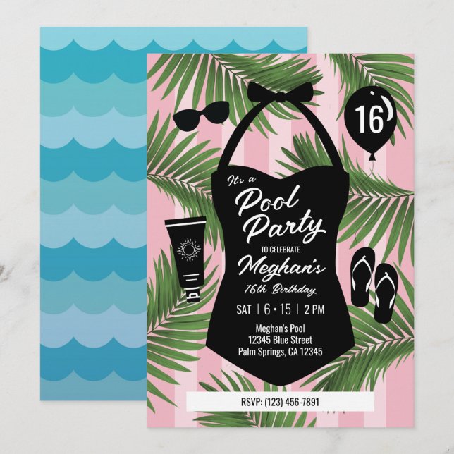 Retro maillot de bain Sweet 16 Invitation de la fê (Devant / Derrière)