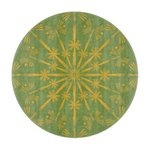 Retro Mandala Avocado Planche à découper en verre