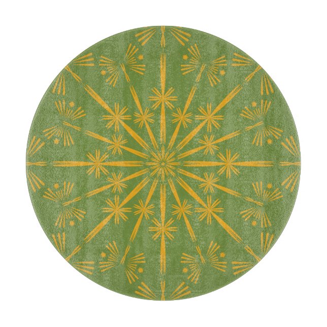 Retro Mandala Avocado Planche à découper en verre (Devant)