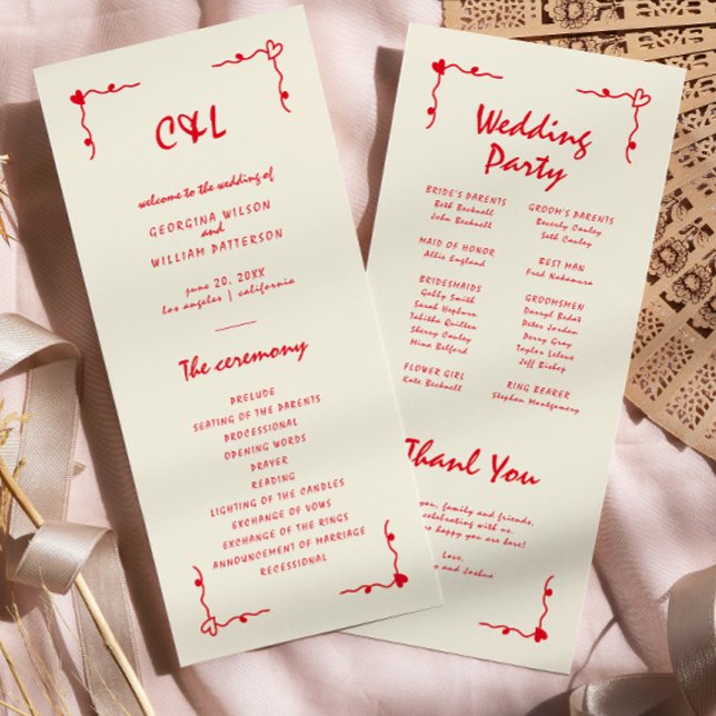 Rétro manuscrit Whimsical Red Flat Programme (Créateur téléchargé)