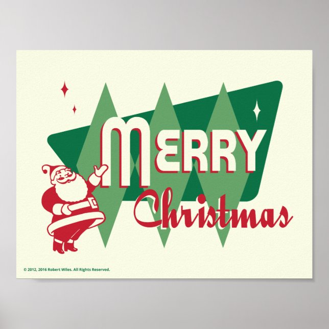 Retro Merry Christmas Santa Claus Poster (Devant)
