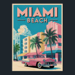 Retro Miami Beach Art Deco - Poster Vintage voyage<br><div class="desc">Apportez l'énergie vibrante de Miami Beach dans votre espace avec cette magnifique affiche de voyage de style vintage. Avec ses bâtiments Art déco colorés, ses palmiers et son convertible rose classique, cette oeuvre d'art saisit parfaitement le charme nostalgique de la ville la plus emblématique du sud de la Floride. La...</div>