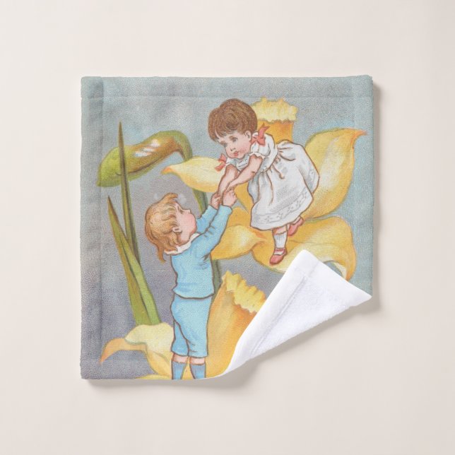 Rétro Mignon Douce Saint-Valentin, enfants et jonq (Gant de toilette)