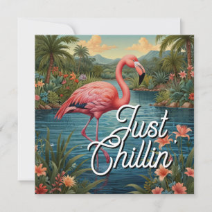 Retro mignon flamant rose paradis tropical  