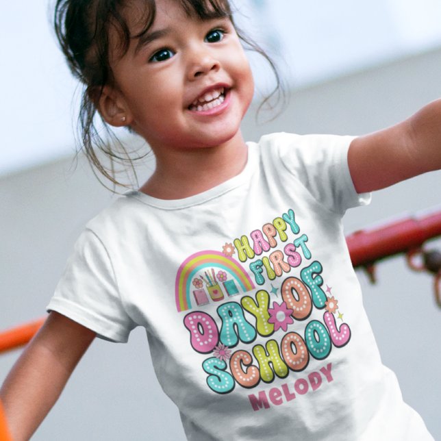Rétro mignon retour à l'école premier jour t-shirt (Créateur téléchargé)