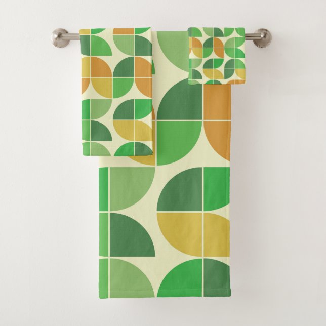 Rétro milieu du siècle géométrique floral vert (En situation)