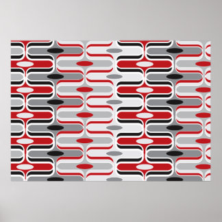 Retro Mod Art Déco Zig Zag Funky Motif Rouge Noir