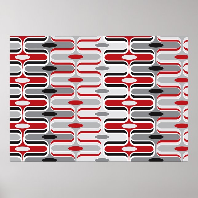Retro Mod Art Déco Zig Zag Funky Motif Rouge Noir (Devant)